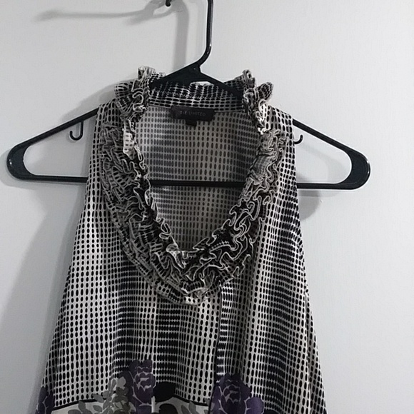 The Limited Gingham Floral Sleeveless High Ruffle V-Neck Blouse Size XS *EUC* - Picture 3 of 8